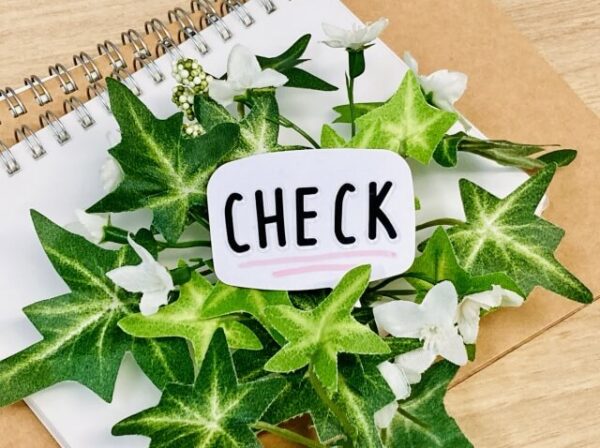 CHECKの文字と葉