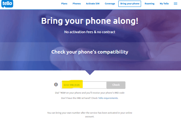 Telloで既存携帯が使えるかの確認画面