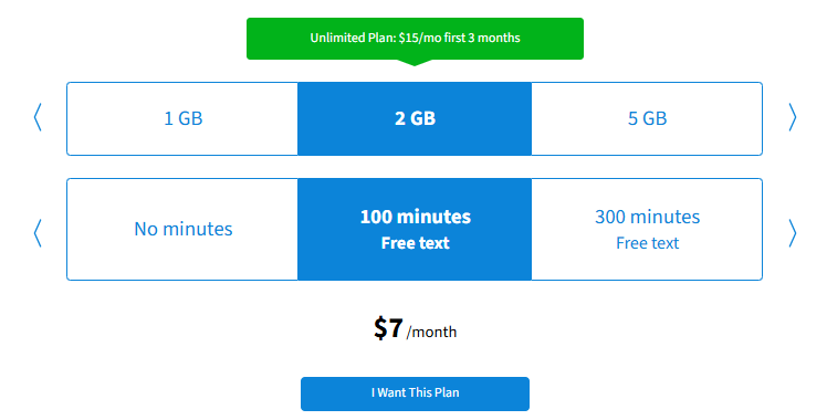 Telloのプラン選択画面