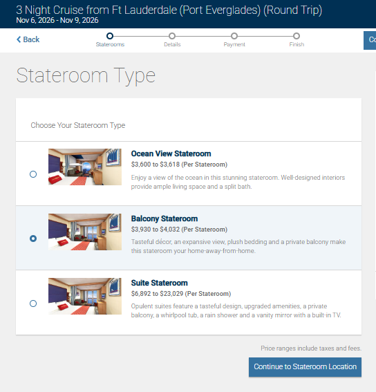Costco Travelのroom選択画面