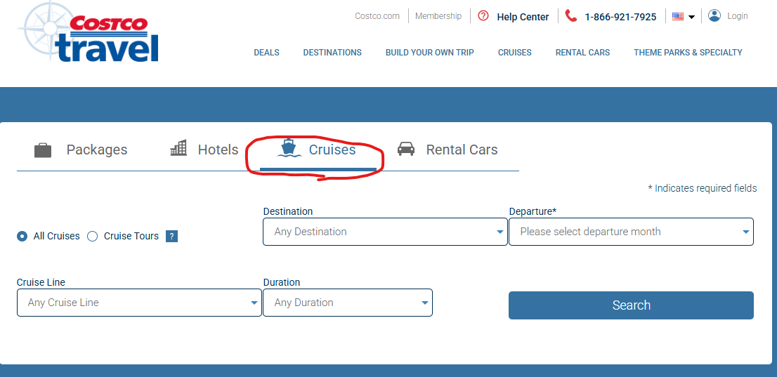 Costco Travelホーム画面