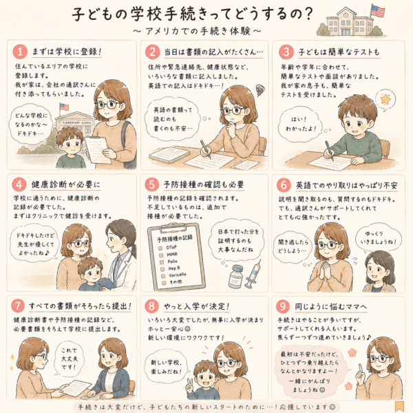 アメリカのPre-Kinder入学手続き漫画