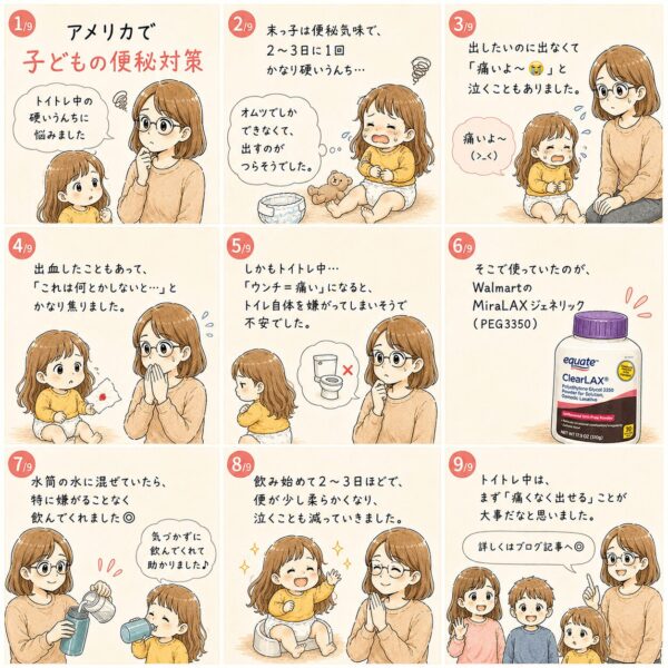 アメリカで子どもの便秘対策漫画